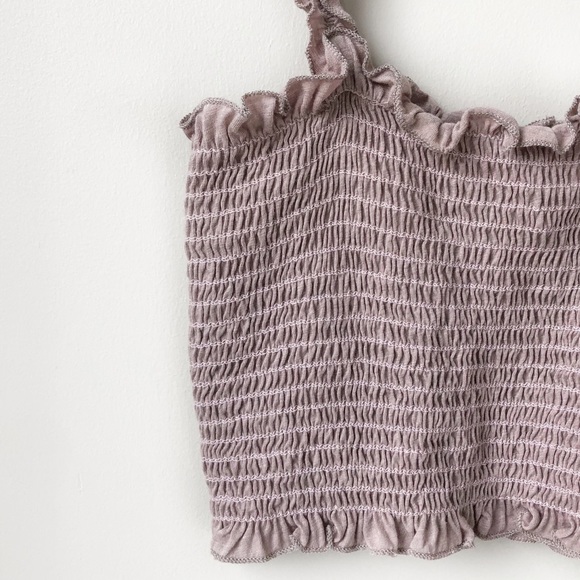 UO American Threads Smocked Ruffle Tank Crop Top - Picture 3 of 4